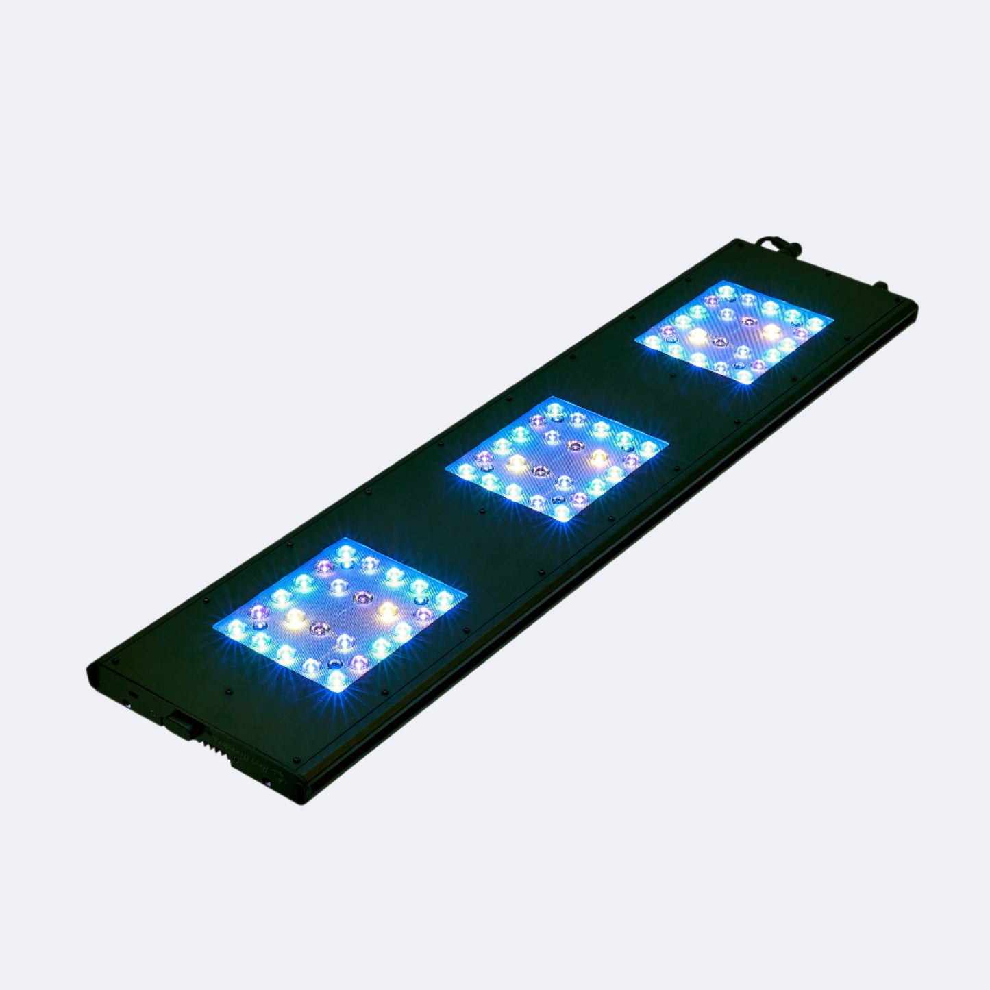 Meridian 35 facing upwards with all 6 LED color channels on.