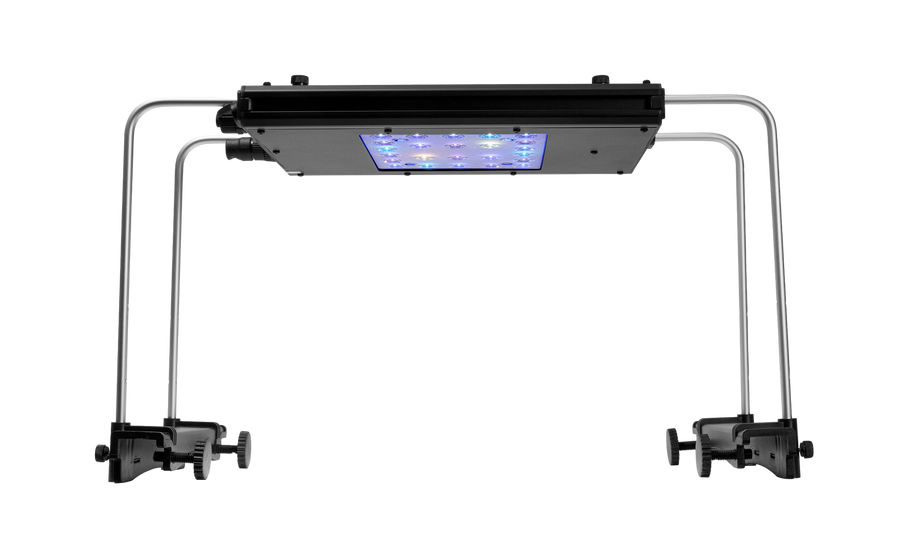 A Meridian on side mounts viewed from a low angle, showing the leg entering the fixture endcap.